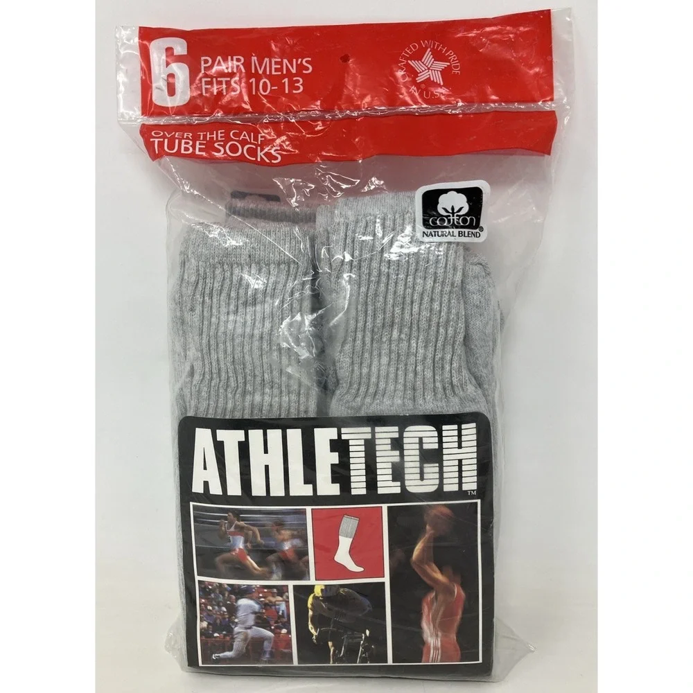 Vintage Atletech Gray Tube Socks Over The Calf Size 10-13 K Mart 6 Pairs
